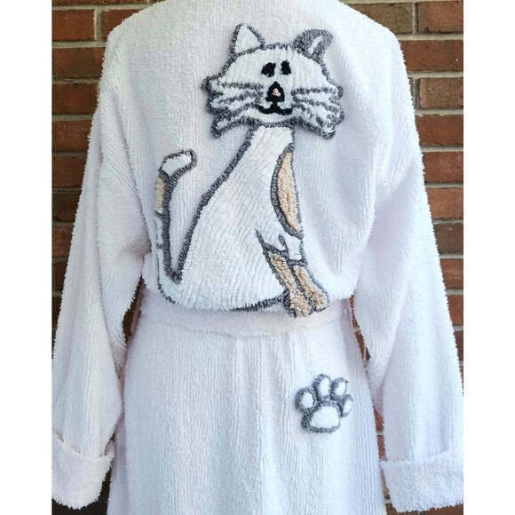 RARE Canyon Group Cozy Cat Lovers Chenille Cotton Long Belted Robe  Sz L - Picture 7 of 10
